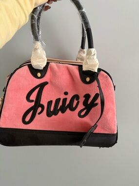 New Juicy Couture Pink Suede Satchel with Black Trim